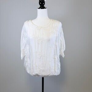Silk Blouse Italy Embroidered Florals Fairy Core Casual Luxury White Size Small